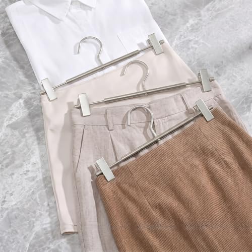 VWV 20 Pack Pants Hangers with Clips, 12.4 Inch Aluminum Skirt Hangers with 360° Swivel Hooks, Heavy Duty Space Saving Closet Hangers for Jeans, Slacks, Shorts(Matte Pearl Nickel by VWV - Used condition - Image 2
