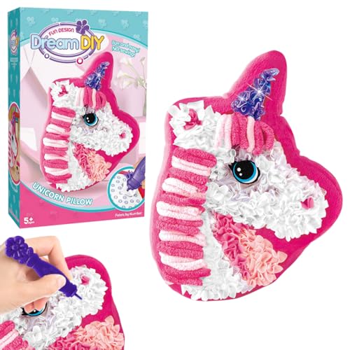 Image of PATPAT DIY Poke Art Cartoon Unicorn Pillow, Educational Craft Kit for Kids & Adults, Enhances Creativity, Fine Motor Skills, Hand-Eye Coordination, No Sewing Required Unicorn Gifts for Girls