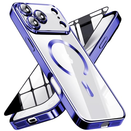 Image of Magnetic for iPhone 17 Pro Max Case with Privacy Screen Protector & Full Camera Cover,[Non-Yellowing] Shockproof Clear Phone Case Compatible with MagSafe Women Girls for iPhone 17 ProMax,Royal Blue