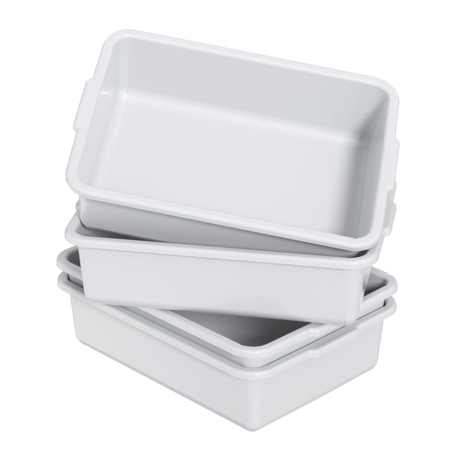 13 L Plastic Kitchen Bus Tubs, 4 Pack Restaurant Bus Bin, Meat Processing Tubs, Light Gray