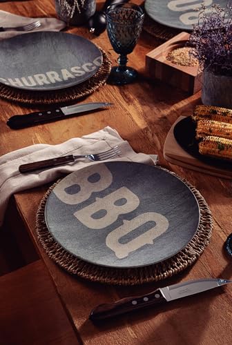 Kit Prato Raso Tramontina Churrasco Stone em Porcelana 28 cm 06 Peças