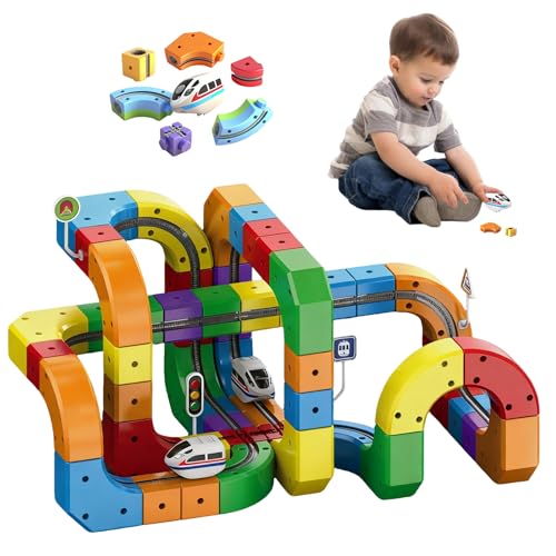 Circuito de tren eléctrico magnético, 51/81/123 piezas kit de construcción de circuito flexible, bloques de construcción magnéticos y un tren eléctrico, regalo para niños (123 unidades)