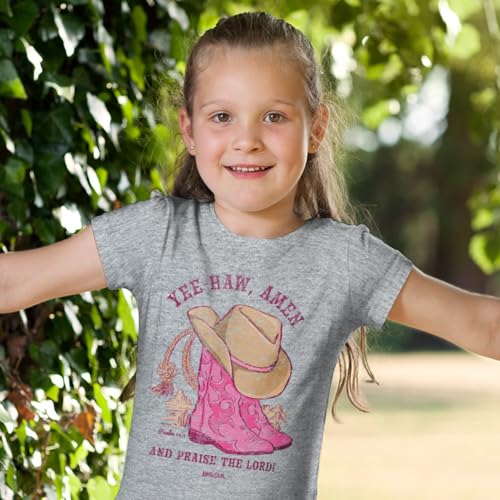 Kerusso, Faith Message, Cowboy Boots, Girls, Toddler, Sport Grey, Pink, Cotton, Kids Crew Neck T-Shirt, Yee Haw, Amen4