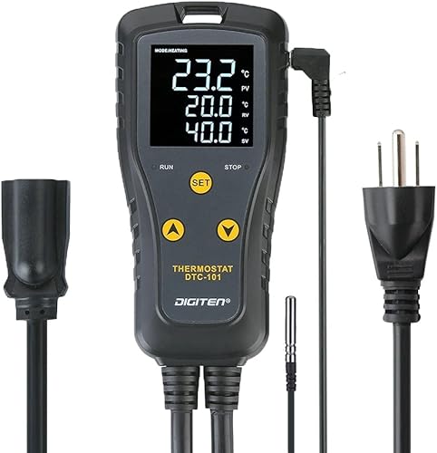 Miniatura 6 de DIGITEN DTC102 Controlador de temperatura Salida Termostato de enchufe de 2 etapas Termostato digital de invernadero para reptiles, controlador de