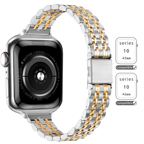Image of QUNDAXI Slim Watch Band Compatible with Apple Watch 41mm 45mm 42mm 44mm 40mm 38mm Metal Stainless Steel Watchband Suitable for iWatch 11 /10 /9 /8 /7 /6 /5 /4 /3 /2 /1 /SE Series Women Luxury Strap
