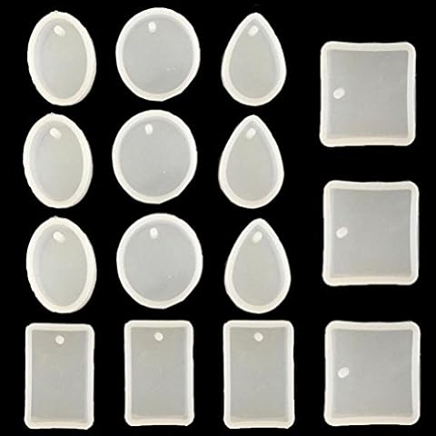 Uoeo 15 Pieces Silicone Resin Mould Keyring Resin Moulds Pendant Jewellery Molds with Hanging Hole Round Pendant Moulds for Resin for DIY Jewelry Craft Making, 5 Shape Cover