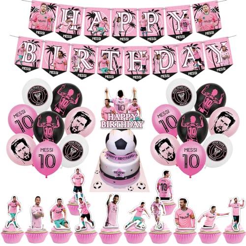 SMLHPARTY Lionel Messi Party Supplies: Messi Birthday Decorations, Balloons, Cake Toppers, Banners - Pink, PVC