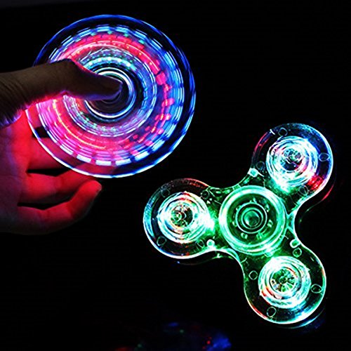 CPEI LED Fidget Spinner, Clear LED Light UP Fidget Finger Dice Anti-Stress Release Toys for Children Adults (LED Clear, Spinner)
