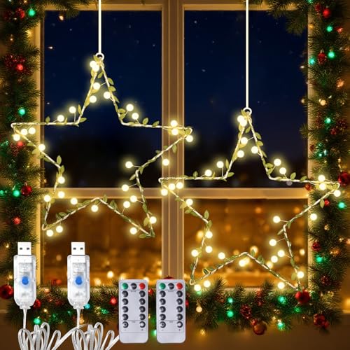 Lamptobe Weihnachtsdeko Fenster Stern,Hängende LED Lichterkette 2...