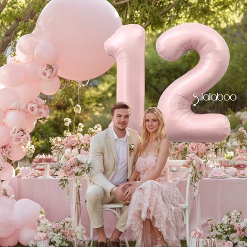 Image of 40 Inch Light Pink Number 12 Balloon 0-9 12th Foil Big Giant | Digital for Birthday Anniversary Graduation Decorations