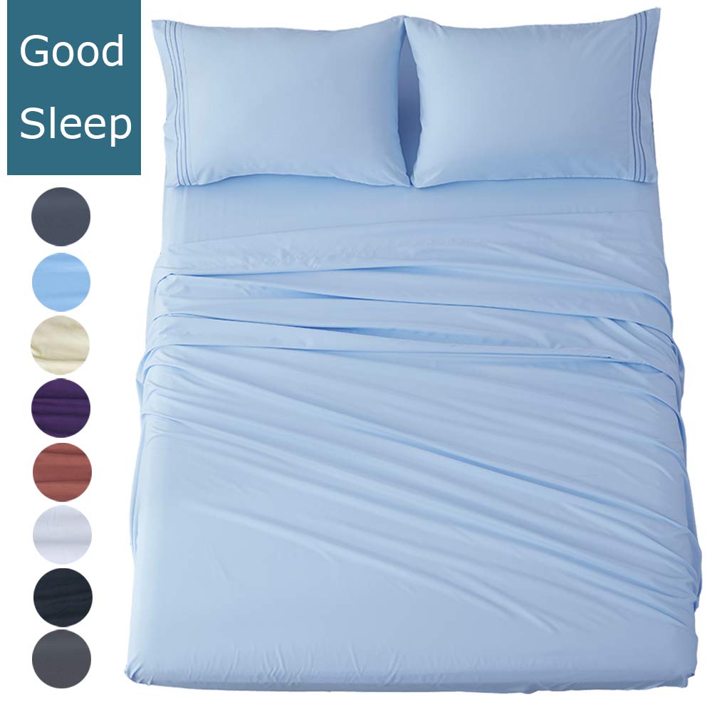 Shilucheng Twin XL Bed Sheets Set Microfiber 1800 Thread Count Percale Super Soft and Comforterble 16 Inch Deep Pockets Wrinkle Fade and Hypoallergenic - 3 Piece (Twin XL,Lake Blue)