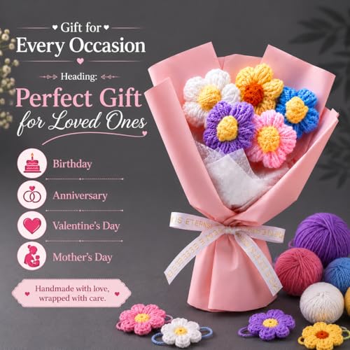 Image of PulGos π πππ¬ Mini Yarn Floral Bunch |Handmade Crochet Flower Bouquet for Home & Office Decor |Aesthetic Gift item for Girls & Women |Cute Woolen Knitted Multicolour Petals for Gifting & Decoration