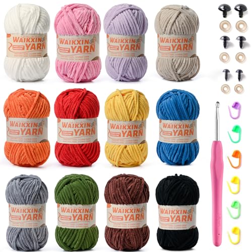 12 Pack Multicolor Super Soft Chunky Chenille Yarn...