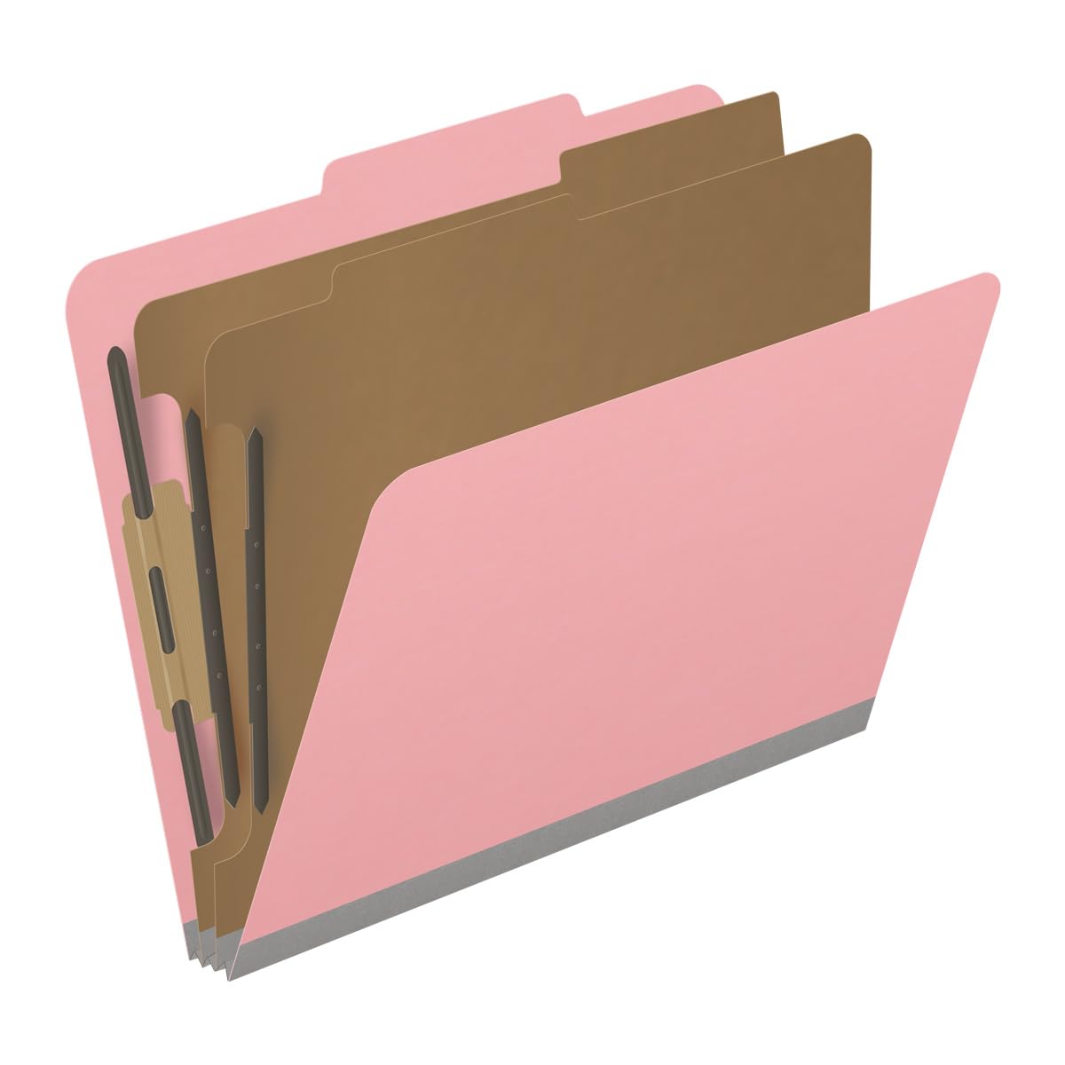 Heavy Duty End Tab Color Folders, 2/5 Cut ROC Top Tab, Letter Size, 2 Divider, Pink (Box of 10)