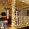 Indoor Led Window Curtain Copper String Lights 300 LED 8 Modes USB with Remote for Home Room Bedroom Wedding Party Christmas Window Wall Decorations,Room Decor(Warm White)