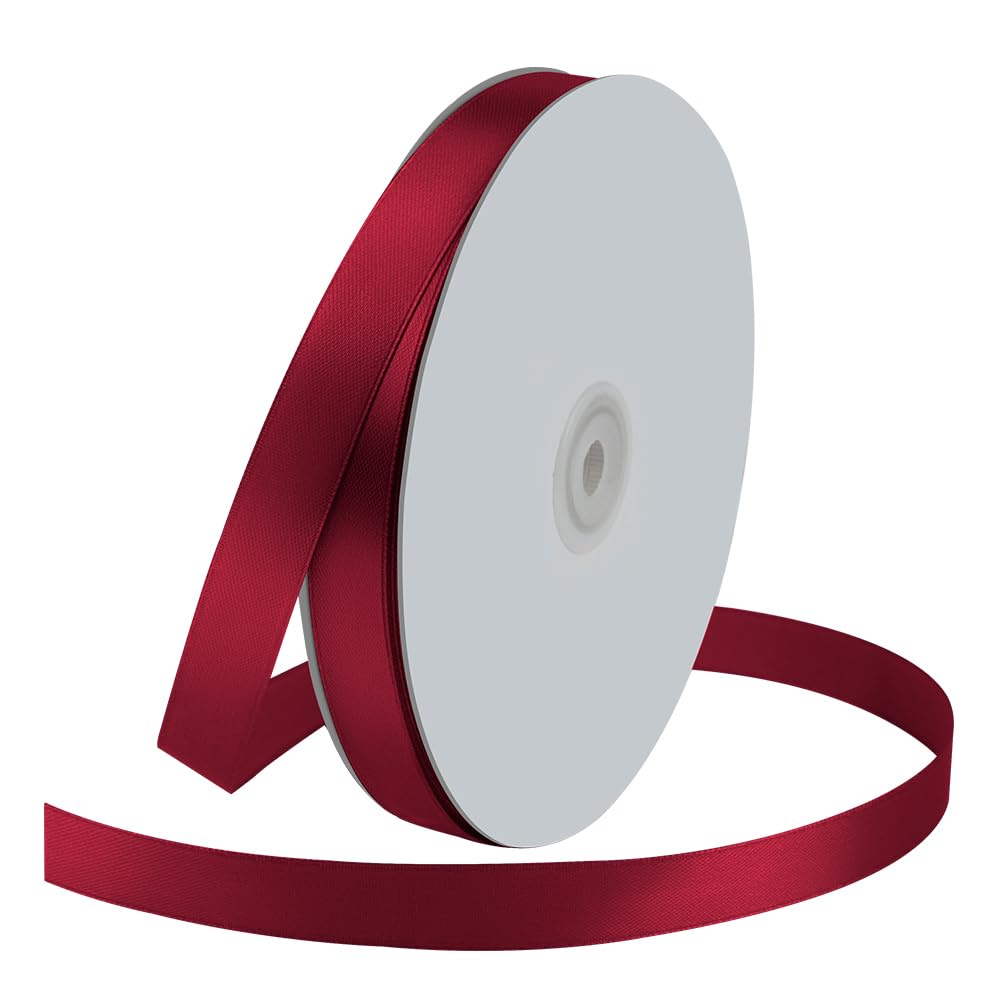 Photo 1 of 5/8" Wide x 100 Yards Single Face Polyester Satin Ribbon, Satin Ribbon for Crafts, Gift, Hair Bows, Wedding Party Decoration, Bow Making & Other Projects (Wine Red)