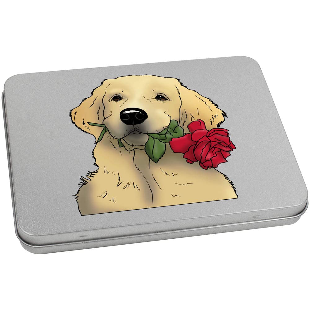 Azeeda 170mm 'Golden Retriever & Rose' Metal Hinged Tin/Storage Box (TT00174328)