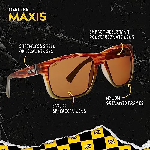 Image of VonZipper Maxis Polarized Sunglasses for Men and Women Marshland with Maxis Bronze Impact-resistant polycarbonate lens Sun Glasses with UV and HEV protection 61mm