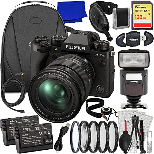 Image of Ultimaxx Advanced FUJIFILM X-T5 with 16-80mm Lens (Black) Bundle - Includes: 128GB Extreme Memory Card, Universal Speedlite, 2X Replacement Batteries, Camera Backpack & Much More (35pc Bundle)