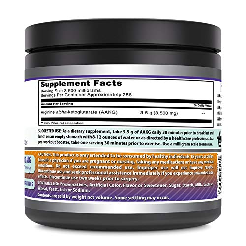 Amazing Formulas Aakg Arginine Alpha-Ketoglutarate 3500 Mg Per Serving 2.2 Lb Sports Supplement (Non-Gmo) -Supports Synthesis Of Proteins* -Supports Muscle Mass, Strength Gain & Endurance #TOP1