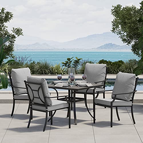 Grand patio 5-Piece Outdoor Dining Set,Patio Furniture Dinning Set for 4 with 4 Mental Patio Dining Chairs and 1 Square Outdoor Dining Table,Gray Grand patio 5-Piece Outdoor Dining Set,Patio Furniture Dinning Set for 4 with 4 Mental Patio Dining Chairs and 1 Square Outdoor Dining Table,Gray