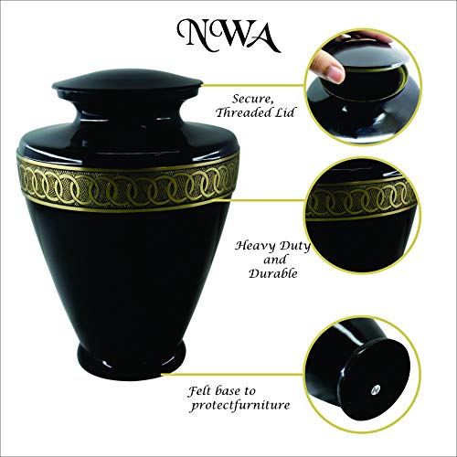 Urn For Human Ashes, Custom Engraved Black And Gold Brass Cremation Urn With Bag #TOP4