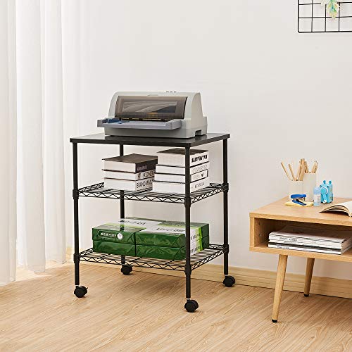 Printer Stand,Printer Stand Table Shelf Cart Cabinet with Storage Office Home Under Desk Printer Stand Office Furniture 3Tier (Black)