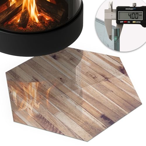 Verre trempé de cheminée 40 cm rectangular imprimé planche en bois