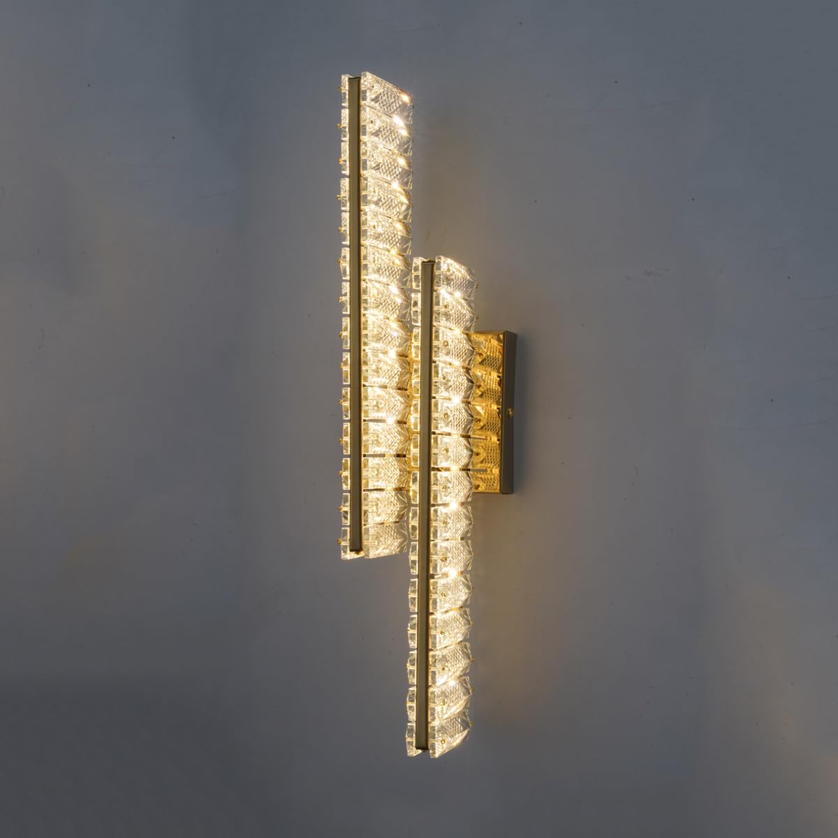 SXSCARKX Golden Crystal Wall Sconce, Modern Creative lamp, Minimalist Art V-Shaped Warm/Neutral/White Light, Living Room Bedroom Corridor Office Bathroom Vanity (Golden H 48cm-C)