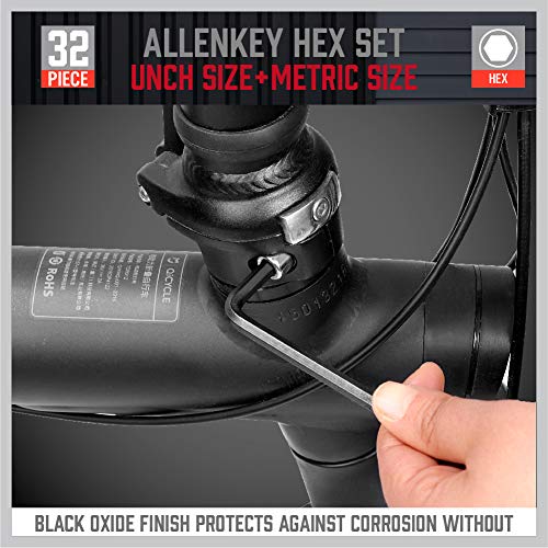SEDY 32-Piece Hex Key Wrench Set, Metric and SAE Allen Wrenches (0.028-3/8 inch, 0.7-10 mm) L Shape Allen Keys, Chrome Vanadium Steelwith 2x Extension Handle