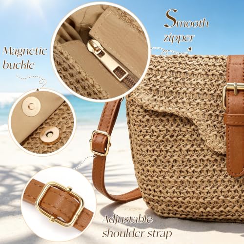 Image of Straw Bag Beach Purse Summer Purses for Women Vacation Handbags Woven Crossbody Bags Straw Shoulder Bag