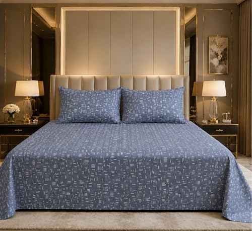 Image of Skyla Double Bed King Size Bedsheet 108x108 Inch with 2 Pillow Covers | Soft Cotton | Comfortable & Breathable | Floral Print (Twings on Ocean)