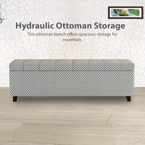 Image of 3 Seater Upholstered Ottoman Bench with Storage for Living Room | End of Bed Storage Seat | Button Tufted Pouffe Storage Settee Couch for Living Room Bedroom Office