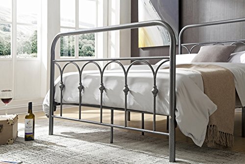 Hodedah Complete Metal Bed with Headboard, High Footboard, Slats and Rails, Twin Size, Charcoal