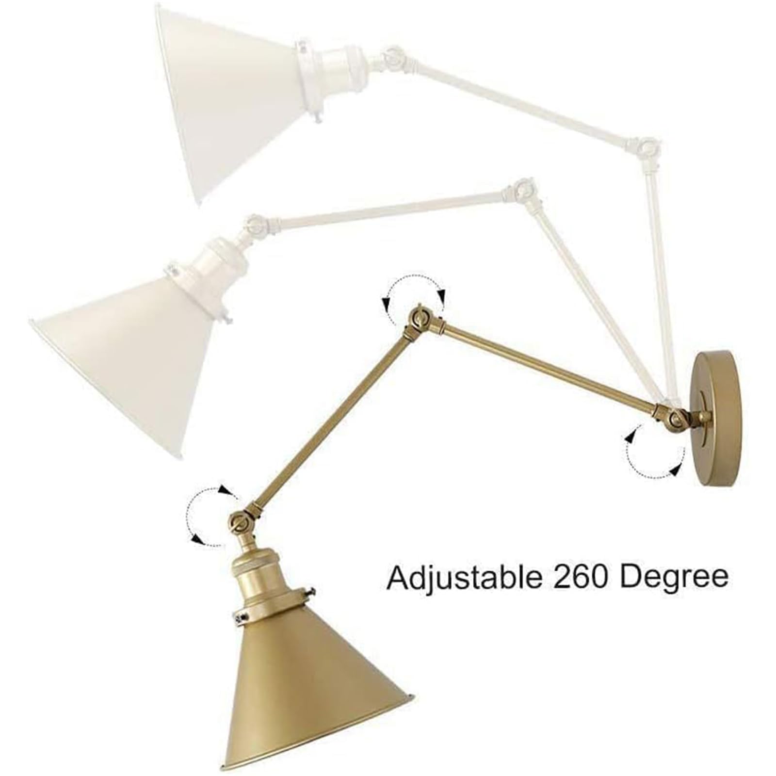 Innen Vintage Wandleuchte mit Schalter Wandlampe Langer Swing Arm Verstellbar mit Kabel Stecker Wandleuchten Strahlwinkel Einstellbar Beleuchtung Wandbeleuchtung für Schlafzimmer (Gold,1 Stück)