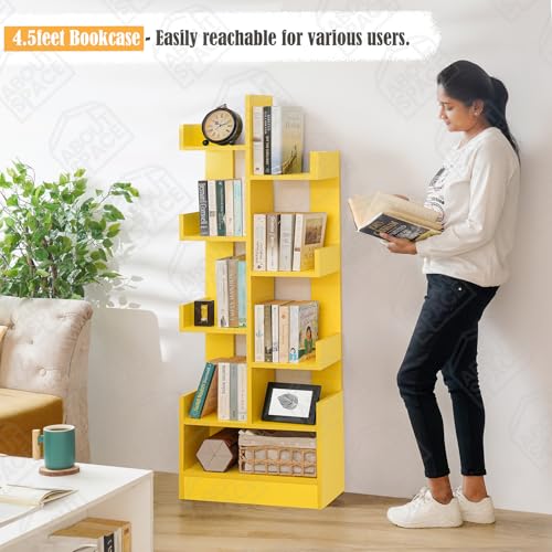 Image of ABOUT SPACE Open Book Shelf Book Storage Display Rack - Wooden Multipurpose Book Storage Display Organizer Rack with Solid Finish Showcase Stand (Yellow - L 47 x W 20.8 x H 141.2 cm)