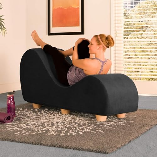 Image of Faux Leather Yoga Stretch Chair Couch - Play, Relax & More | Love Seat for Couples, Fun, & Flexibility! (Black)
