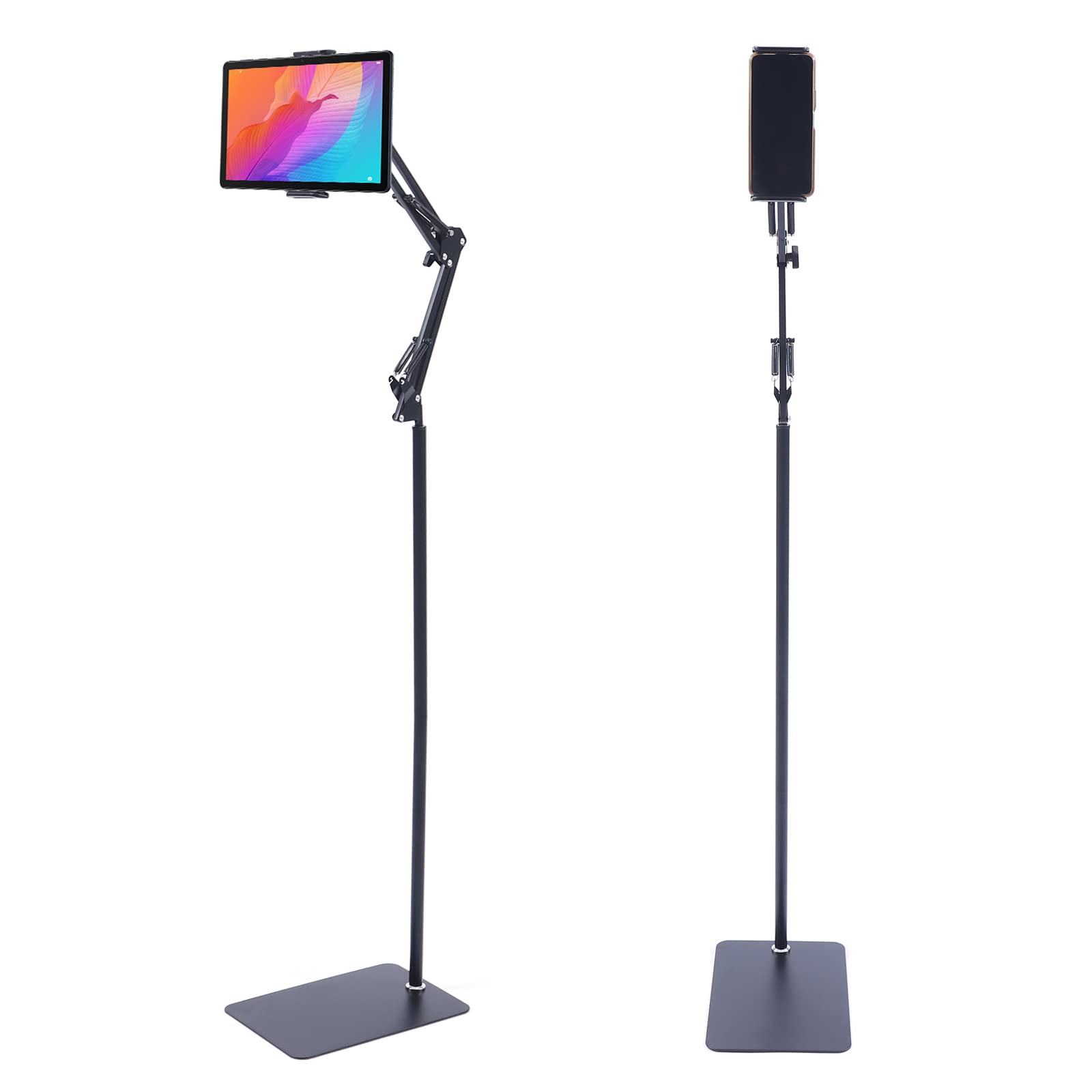 Soporte de suelo para tableta, soporte ajustable, con base resistente, universal, giratorio 360 grados, brazo de metal estable, soporte para teléfono móvil, para casa, cama, sofá, oficina