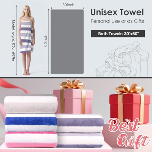 Image of JML Microfiber Bath Towels, Bath Towel 2 Pack 30 inch x 60 inch, Oversized, Soft, Super Absorbent and Fast Drying, Multipurpose Bathroom Towel Set for Sport, Fitness, Yoga, Coral Fleece Stripe Purple