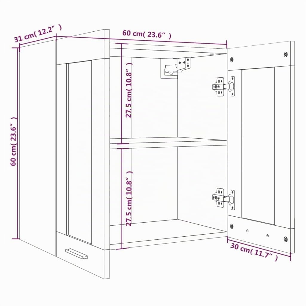 vidaXL Vitrine Suspendue Lyon Gris Sonoma 60 x 31 x 60 cm Bois