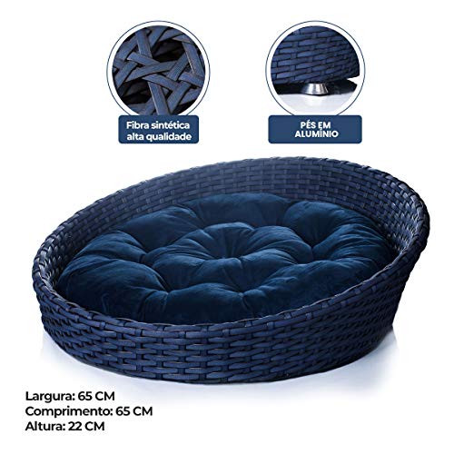 Cama Cachorro/Gato Pequeno/Médio Até 12kg 65Cm Artesanal Fibra Sintética Veludo Azul - BedFurPets