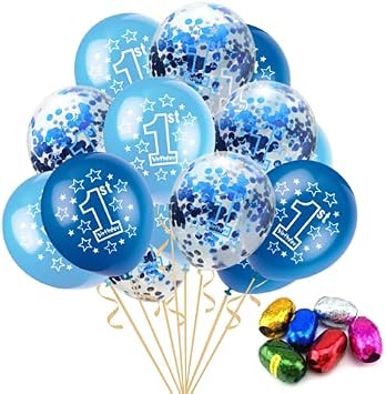 15PCS Pink Blue Gold Confetti Balloons 12inch 1st Birthday Party Baby Shower Set for Graduation Party Wedding Baby Shower Carnival Party Decoration Supplies Blue Blue