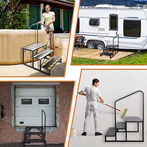 Kinchoix 2 Step Rv Stairs, Hot Tub Steps, Outdoor Spa Step Ladder With Handrail,Portable Economy 5Th Wheel Stair For Travel Trailer, Motor Home, Camper And Porch With Non-Skid Tapes #TOP6