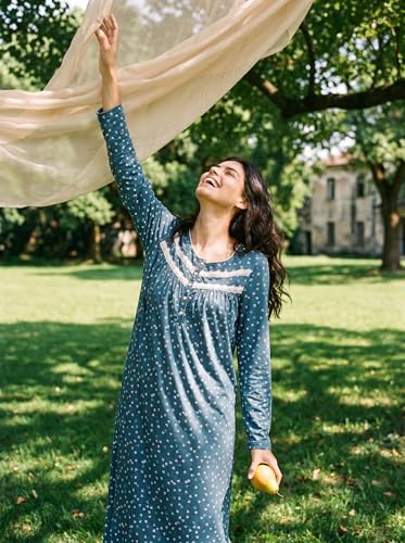 Image of IZZY + TOBY Nightgowns for Women Long Sleeve Soft Cotton Long Warm Nightdress Kintted Night Gown