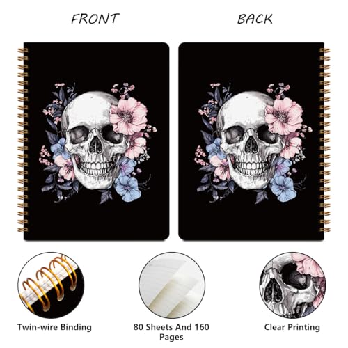 Image of 2 PCs Gothic Skull Spiral Notebook Floral Skull Journaling Notebooks Goth Aesthetic Design Note Book Writing Journal Hardcover Notebook Classroom Office Supplies Gifts for Women Teen Girls