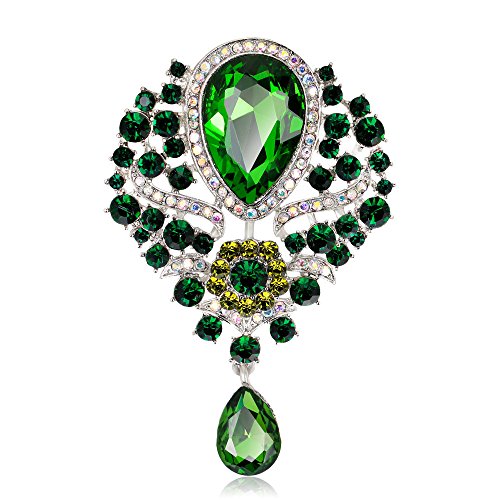 Image of Wedding Bridal Big Crystal Rhinestone Bouquet Brooch Pin for Women (green)