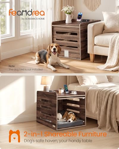 Feandrea Modern Dog Crate Furniture with Flip-Up Hidden Door, Charging Station, Dog Kennel House Indoor for Pets up to 45 lb, Pet Side End Table Cage, Natural Walnut UPOC002KE01S - Image 3