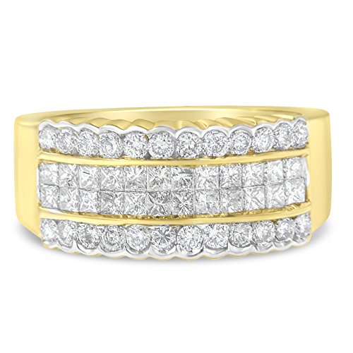 14K Yellow Round and Princess cut Diamond Ring (1.25 Cttw, H-I Color, SI1-SI2 Clarity) - Size 7