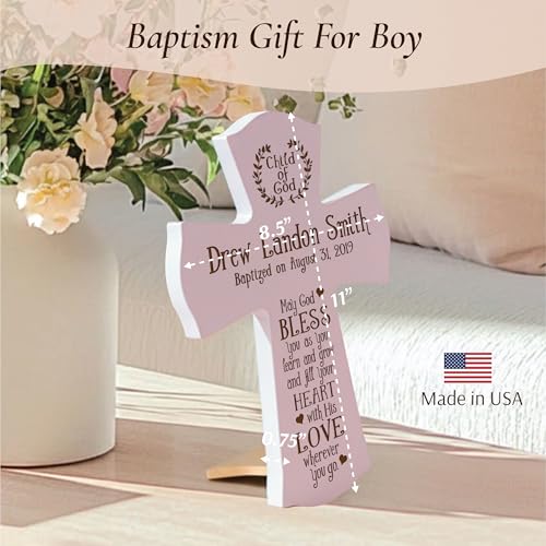 Image of LifeSong Milestones Pink Wooden Wall Cross: Family Celebrations Baptism, Christening, and First Communion - Religious Keepsake for Baby Girls - Baptism Gifts, Favors, and Decorations Pink 8.5x1