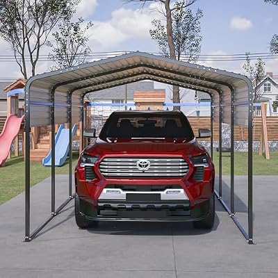 Ampela 15 x 10FT Carport,Upgraded Car Port with Heavy Duty Galvanized Steel Roof,Garage Car Shelter Shade Extra Large Metal Garage for Car,Boats and Tractors